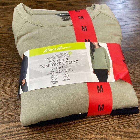 Eddie Bauer Tops - Eddie Bauer Women's 2-Pack Hoodie & Crewneck Shirt Navy Green M Comfort Combo